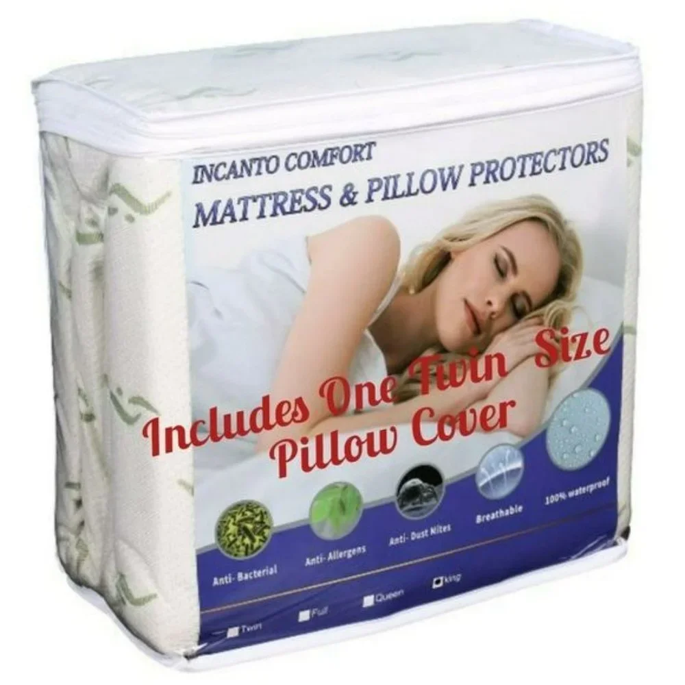 Waterproof Mattress Protector And Pillowcase Breathable Bamboo Jacquard Set Twin